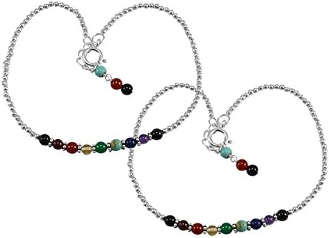 Silvestoo India Multi Gemstone 925 Sterling Silver Anklet PG-133379