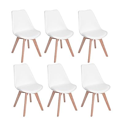 H.J WeDoo Lot DE 6 Chaises de Salle à Manger scandinaves, Chaises Rétro Tulip Bois de Hêtre Massif- Blanc