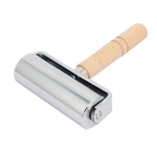 EbuyChX - Rodillo de Metal para prensar balates, Mango de Madera, 100 mm, Color Plateado