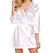 Produktbild Dorical Damen Satin Kimono Morgenmantel Lang Bademantel Fauen Schlafanzug Negligee Nachthemd Nachtwäsche Unterwäsche V Ausschnitt mit Gürte und G-String(Weiß,Medium)