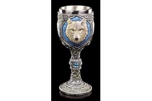 Figuren Shop GmbH Fantasía Cáliz- Einsamer Lobo con Azul Piedras Semipreciosas y Edelstahl-Einsatz, Pintado a Mano