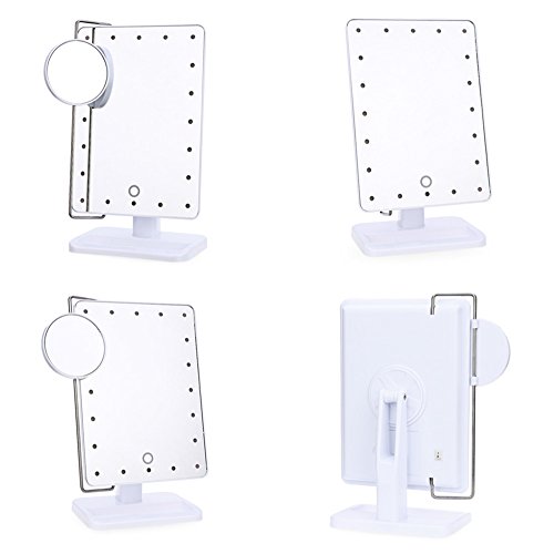 20 Dimmbare LED Make-up Spiegel, Touch Screen Dimmen Kompakt Spiegel mit Beweglichen 10X Vergrößerung Spot, Bidirektionaler Schwenkbeleuchtung Kosmetikspiegel, Eitelkeitsspiegel Rasierspiegel für Make up, Dressing, Pflegen, Zahnseide (Weiß) - 6