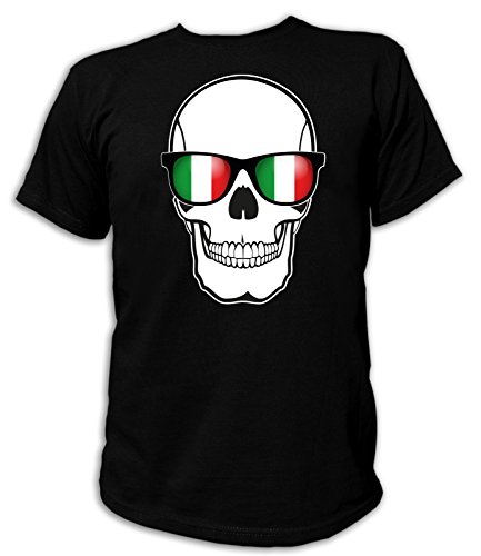 Artdiktat Herren T-Shirt – EM 2016 Skull Flag Glasses – Italy Größe L, schwarz