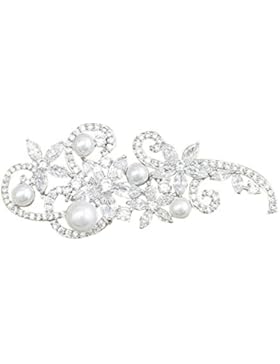 QUKE Silber-Ton künstliche Perle Klar österreichische Swarovski Element-Kristall Brosche und Anstecknadel