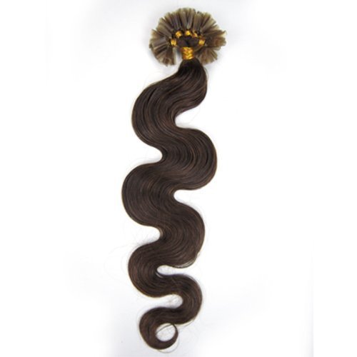 Body Wavy 20'' Pre Bonded Tipped Hair Nail Tip U-tip 100% of Real Remy Human Hair Extensions 100s 8 Colors 0.5g/s Beauty Popular Style (04 medium brown)