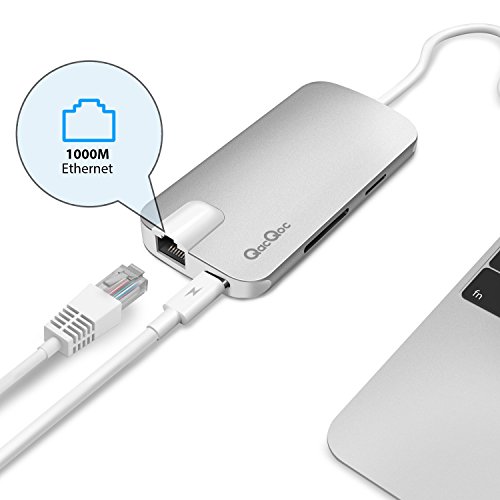 USB C Hub QacQoc USB C Adapter mit Typ C Ladeanschluss, HDMI Port, Gigabit LAN, SD-Kartenleser, Micro SD-Kartenleser, 3 USB 3.0 Port für Typ C Geräte wie MacBook, MacBook Pro, Google Chromebook (Silber) - 6