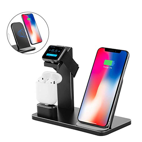 BALALALA Apple Watch Stand, Wireless Charger 10W QI Charging Dock for iPhone 8 / 8P / X/XS/SR/XS MAX, Compatible with Apple Watch Series 4 3 2 1 AirPods incl. 1 Type-C cable