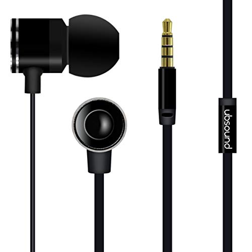 UBSOUND Fighter PRO Negro - Auriculares In-Ear de alta calidad HD - Cuerpo de aluminio - Micrófono para llamadas manos libres - Conexión estándar de 3,5mm, Cable plano anti-enredos, 2 años de garantía