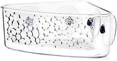 Corner wall shelf, for bathroom or kitchen. Organizes easy. Basket with suction cups easy to install. Polyethylene shelf.