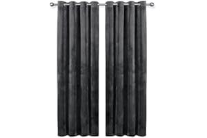 Oxford Homeware Charcoal Blackout Curtains 90x90 for Bedroom – Crushed Velvet Eyelet Curtains Thermal Insulated + 2 Tie Backs (228cm x 228cm)