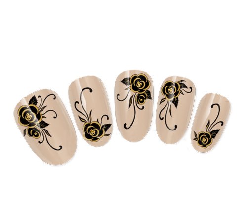 COME 2 BUY - Nail Art Tatoo/Wrap Water Transfer Decals Black & Gold Rose Flowers