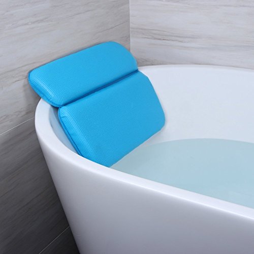 Angelbubbles Bad Kissen Badewannenkissen Starke Zurück Saugnäpfe Rutschfest Memory-Foam für Schulterhalsstütze (Blau)