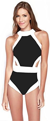 ASWER Women's One Piece High Neck Cut Out Bikini Swimsuits Swimwear Beachwears Black S