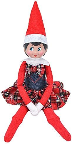 Kidsdoll Claus Couture Clothing for Elf on the Shelf, New Decor Doll Clothes for a Christmas Family Tradition (Red Plaid Denim Strapless Dress with Bowknot)