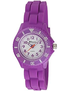 Ravel Kinder einfach Lesen Silikon Armband Uhr mit weißem Zifferblatt Analog-Anzeige und lila Quarz r1802.7