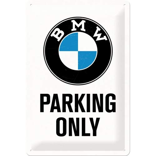 Nostalgic-Art BMW Parking Only White Placa Decorativa, Metal, Blanco y Azul, 20 x 30 cm