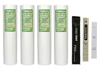 KRPLUS Polypropylene Grooved Type 5 Micron Spun Filter Cartridge + Digital TDS Meter for RO Water Purifiers 10 Inch White (Pack Of 5)