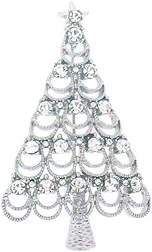 Brooches Store Swarovski Crystal and Silver Filigree Christmas Tree Brooch Pin