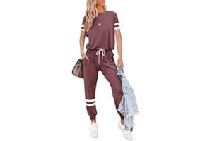 Litthing Completi Donna Sportivi 2 Pezzi Tute da Ginnastica Tops Manica Corta/Pantaloni per Casual Jogging Fitness Yoga Casa Pigiama Set