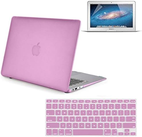 iNeway Matte Surface Crystal Rubberized Hard Shell Case cover protector for Apple Macbook Air 11" (A1370 and A1465)&amp; Keyboard Cover(fit for EU model) &amp; HD Screen protector,11.6" Air,EU set-NC-Pink