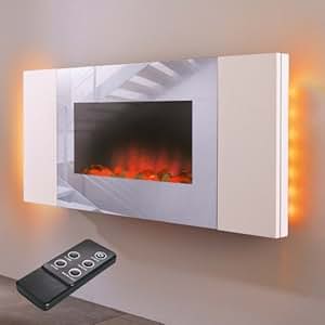 Elektrischer Wandkamin "White Wall" mit LED-Backlight und Fernbedienung