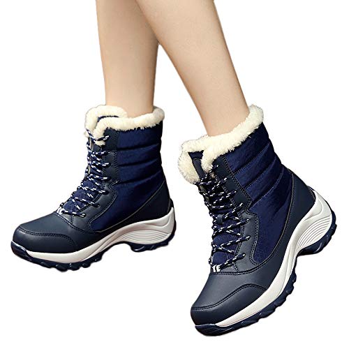 Preisvergleich Produktbild Geili Stiefeletten Damen Kurzschaft Leder Schneestiefel Warme Fleece Gefüttert Winterstiefel Frauen Übergrößen Rutschfest Wasserdicht Dicke Sohle Boots Schnürstiefel Flache Schuhe