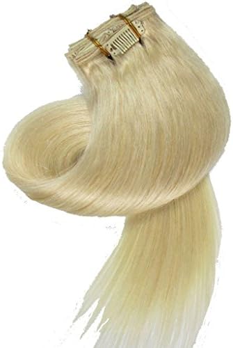 Queen Wig 20" Straight Clip in Remy Human Hair Extensions 7pcs 70g 60# White Blonde