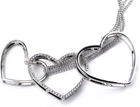 Elegant Women Necklace Women's Chain Rare Hearts Rhinestone Heart Necklace with Carabiner Clasp in Silver Zirconia Edging