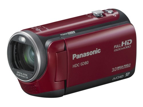 Panasonic SD80 Full HD Camcorder - Red (SD Card Recording, x42 Intelligent Zoom, x37 Optical Zoom, Wide Angle Lens & iA + Face Recognition & New Hybrid OIS)