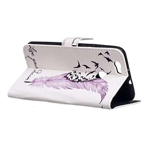 Lederhülle für Huawei Nova,Cover für Huawei Nova Hülle Case,Leeook Elegant Stylish Cool Weiß Blau Feder Vogel Muster Entwurf PU Lederhülle Flip Hülle im Bookstyle Cover Schale Slim Fit Soft Silikon Magnetverschluss Schutzhülle PU Leder Hülle Flip Wallet Case Kunstleder Tasche Cover mit Standfunktion und Kartenfächer Tasche Wallet Case für Huawei Nova + 1 x Schwarze Eingabestift-White Blue Feather Bird - 5
