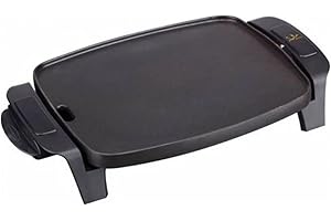 Jata GR205 Plaque de cuisson parfaite pour deux personnes Surface antiadhésive 28 x 22 cm Bac de récupération des sauces Passe au lave-vaisselle, couleur noire, fabriqué en Espagne