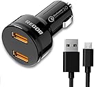 Regor Qualcomm Certified,Quick Charge 3.0,Dual Port 36Watt Car Charger + Free Micro USB Cable