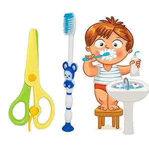 BOXO Cute Cartoon Tooth Brushes For 2-5 Years Kids With Scissor White Pack Of 1