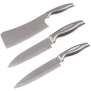 Silver Shark Stainless Steel Chopper with Chef Knives, 3-Piece, Silver