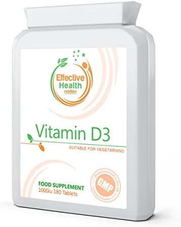 Vitamin D3 1000 IU 180 Tablets Cholecalciferol UK MANUFACTURED - 3000 IU Dose - Benefits Immune System, Helps Strengthen Bones and Teeth - Good Source of Vit D - Best D3 supplement - 100 % Vegetarian