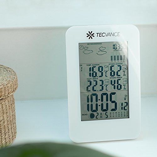 Tecvance NT-1904 Digitale Funkwetterstation inkl. Außensensor und Batterie, weiß - 8