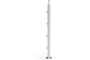 Sellon24® Rostfritt stål, komplett räckstolpar, Ø 42,4 travershållare, räcke, 4, 5 tvärstänger, Ø 12 och ledstångsstöd med led