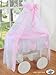 BEAUTIFUL NEW BEDDING SET ONLY FOR BABY WICKER CRIB BASSINET IN WHITE / PINK COLOUR WITH DRAPE