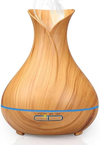 Aromatherapy Essential Oil Diffuser Aroma Diffuser Ultrasonic Cool Mist Humidifier with 7 Color LED Lights Changing Waterless Auto Shut off for home Office Bedroom Room , Qkifly 400ml Wood Grain