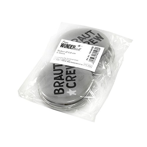 6 Frau Wundervoll JGA Buttons hellgrau – Braut Crew, Ø 5,6 cm – Junggesellinnenabschied / Hen Party / Anstecker - 5