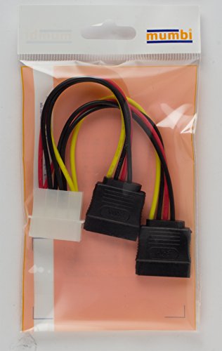 mumbi Stromkabel Y Stecker 4-polig auf 2-fach S-ATA – Y SATA Power Kabel – 1x 4pin an 2x 15pin – Länge: ca. 15cm - 8