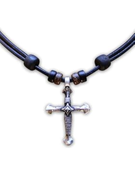HANA LIMA ® Lederkette Halskette Kette Kreuz Kreuzanhänger Kruzifix Kreuzschmuck Jesus