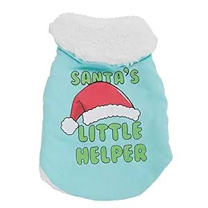 Andoer Soft and Warm Christmas New Year Santa Claus Hat Pattern Winter Coat Clothes Outfit for Dogs Puppies (Lake Blue, S)