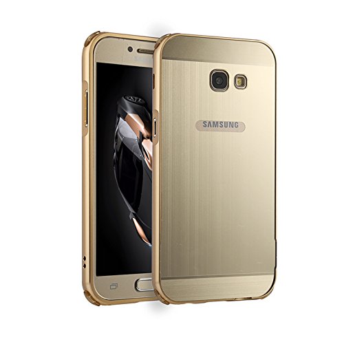 Funda Samsung Galaxy A3 2017  LXHGrowH a Prueba de Golpes Aluminio Metal Bumper y PC Contraportada protectora Carcasa para Samsung Galaxy A3 2017 A320 Color Oro