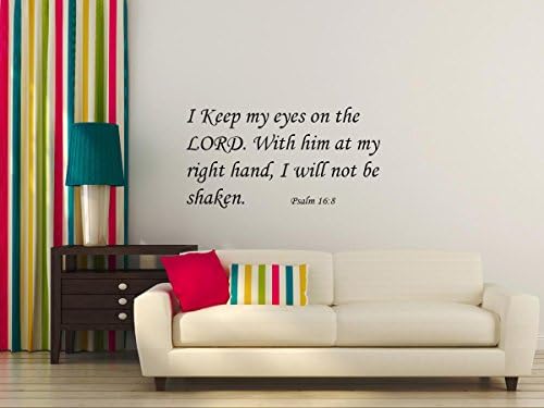 Christian Bible Quote Psalm 16:8 Vinyl Wall Art Sticker, Mural Decal. (Red)