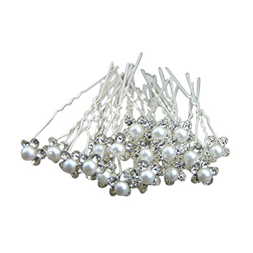 Lovely 20Pcs Wedding Bridal Pearl Flower Rhinestone Crystal Hair Clip Pins Bridesmaid