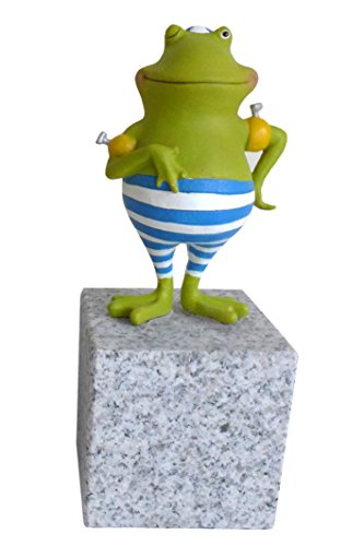Süße Tier Figur ~ Frosch ~ Dekofigur auf Stein Sockel Frösche Deko Haus + Garten (Modell: Junge) - 2