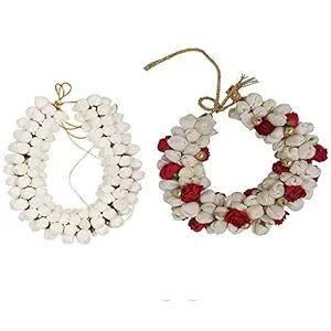 GuruEmbellish Hair Bun Mogra Flower Gajra,Artificial Bun Combo for Women in White & Red Pack-02