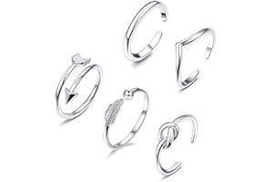 Diamday 6/14Pcs Réglable d'Orteil Anneaux pour Femmes Ajustable Fleur Cœur Vague Minimaliste Mignon Ouvrez d'Orteil Anneaux Simple Joint Orteil Bague Hypoallergénique Plage Pied Bijoux Argent Or