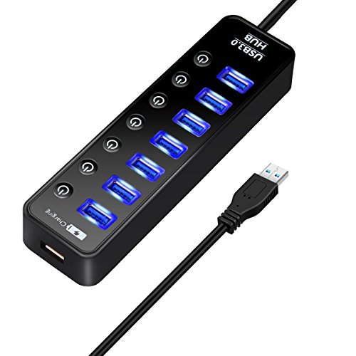 7 Port USB 3.0 Hub, ELEGIANT High Speed Switch USB 3.0 Datenhub 7 Port Hub Adapter Verteiler Datenübertragung Power mit 7 Schalter 5Gbps Data Transfer Ports Splitter AC Power Adapter with On/Off Switches für Win7/8/10 PC Mac Macbook Laptop Notebook Windows MAC iPhone, iPad, Samsung, Motorola, HTC und andere USB 3.0 kompatiblen Geräten (ohne Netzteil)